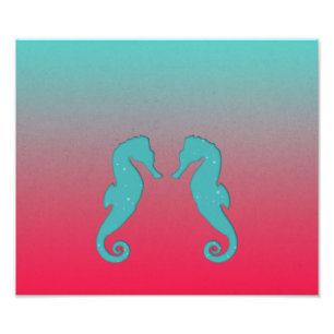 Seahorse turquoise silhouettes Simple Nautical Foto Afdruk