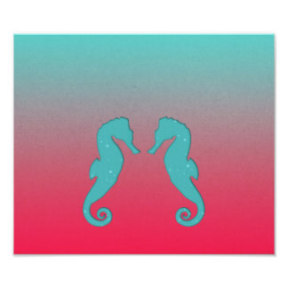 Seahorse turquoise silhouettes Simple Nautical Foto Afdruk