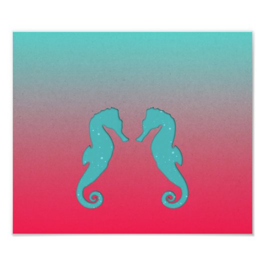 Seahorse turquoise silhouettes Simple Nautical Foto Afdruk (Voorkant)