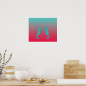 Seahorse turquoise silhouettes Simple Nautical Poster (Keuken)