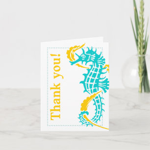 Seahorse turquoise, yellow wedding Thank You Bedankkaart