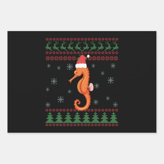 Seahorse Ugly KerstSweater Funny Zee Fish Inpakpapier Vel (Voorkant)