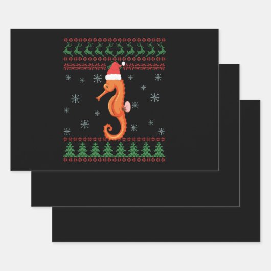 Seahorse Ugly KerstSweater Funny Zee Fish Inpakpapier Vel (Set)