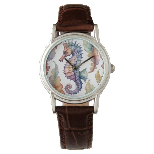 Seahorse Waterverf Kustgebied Horloge (Voorkant)