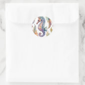 Seahorse Waterverf Kustinrichting Ronde Sticker (Tas)