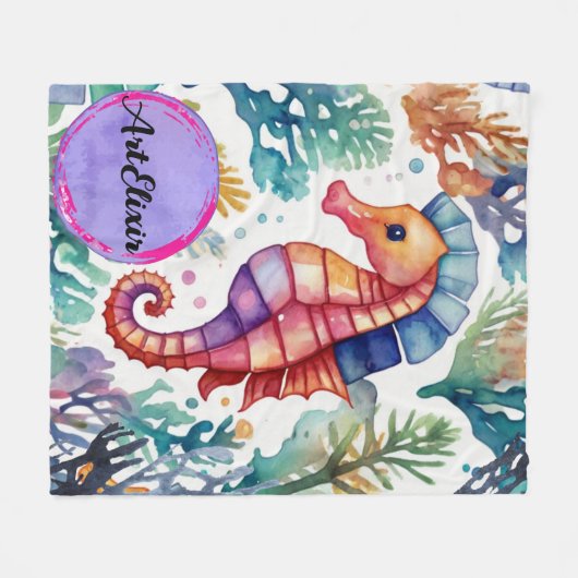 Seahorse Waterverf Print Fleece Deken (Voorkant (Horizontaal))