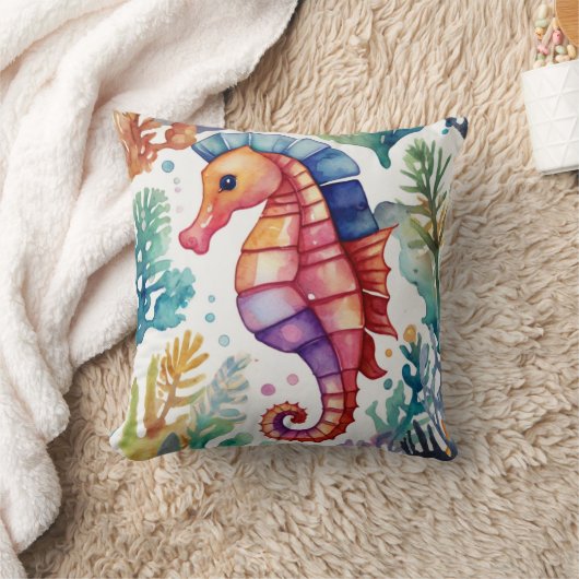 Seahorse Waterverf Print Kussen (Deken)
