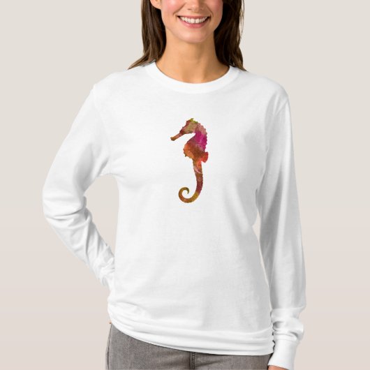 Seahorse Waterverf Silhouette Zee Pink T-shirt (Voorkant)