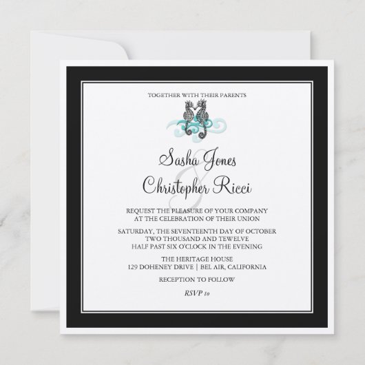 Seahorse Wedding Invitations Kaart (Achterkant)