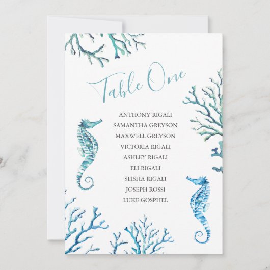 Seahorse Wedding Seating Chart, Table Plan Kaart (Voorkant)