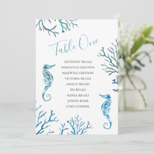 Seahorse Wedding Seating Chart, Table Plan Kaart (Staand voorkant)
