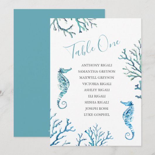 Seahorse Wedding Seating Chart, Table Plan Kaart (Voorkant / Achterkant)