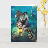 Seahorse - wenskaart kaart (Gele Bloem)