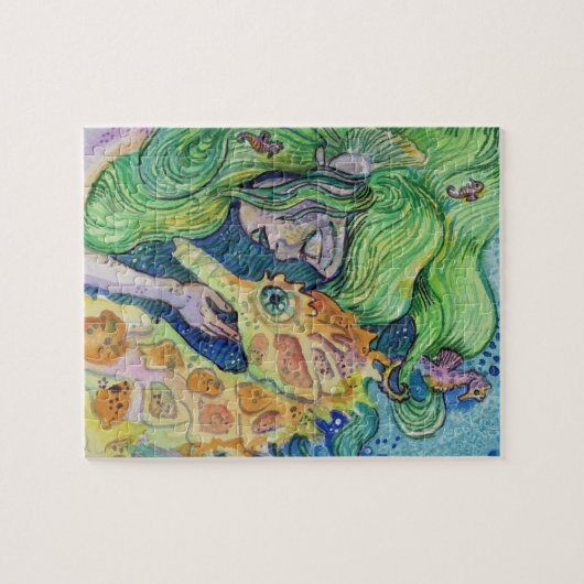 Seahorse Whisperer Mermaid waterverf art Legpuzzel (Horizontaal)