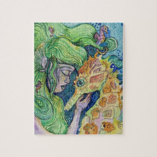 Seahorse Whisperer Mermaid waterverf art Legpuzzel (Verticaal)