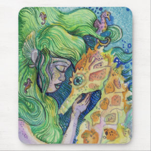 Seahorse Whisperer Mermaid waterverf art Muismat