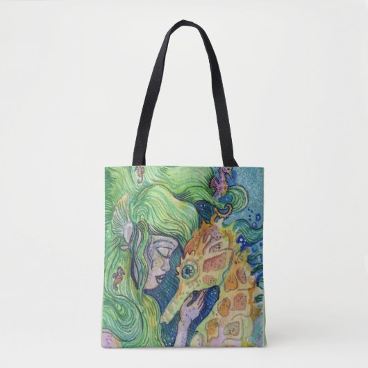 Seahorse Whisperer Mermaid waterverf art Tote Bag (Voorkant)