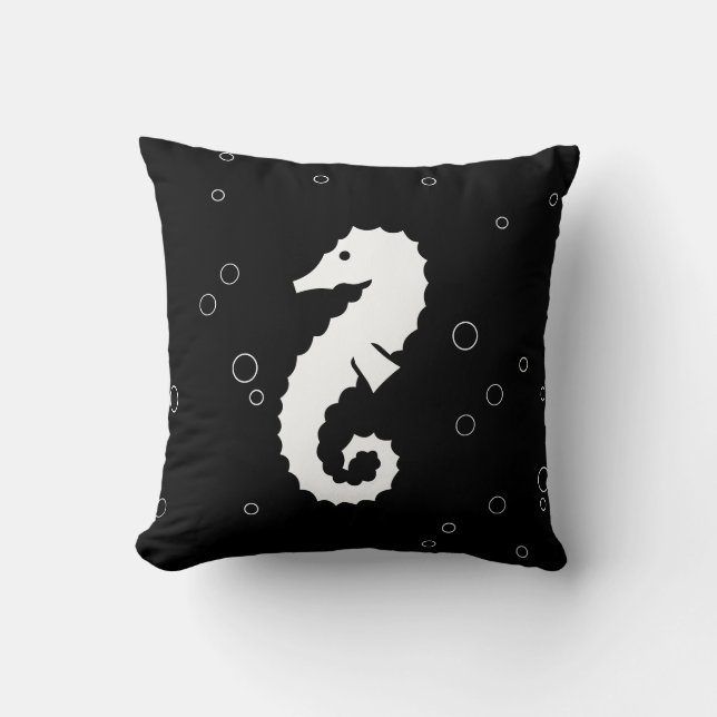 SEAHORSE WHITE op zwarte kussen (Voorkant)