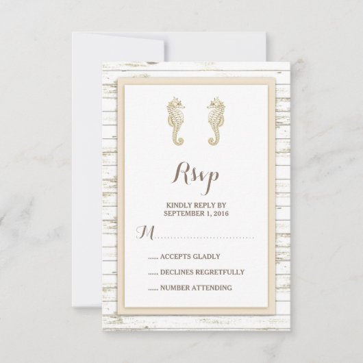 Seahorse Whitewash Wood Beach Wedding RSVP (Voorkant)