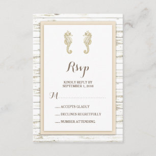 Seahorse Whitewash Wood Beach Wedding RSVP Kaartje