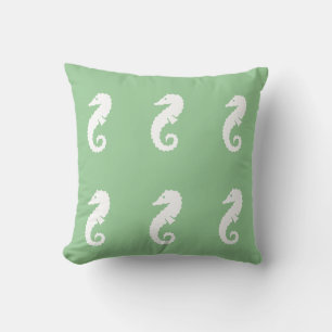 SEAHORSE WIT op SEAFOAM GROEN kussen