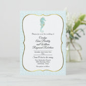 Seahorse with Aqua Wave Lijst Wedding Kaart (Staand voorkant)