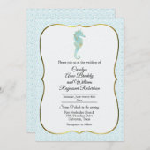 Seahorse with Aqua Wave Lijst Wedding Kaart (Voorkant / Achterkant)