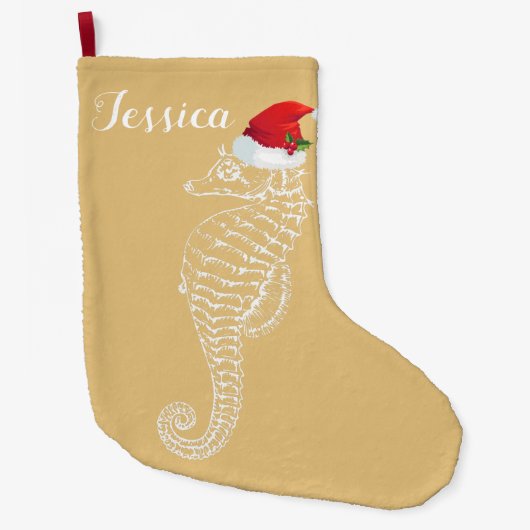 Seahorse with Santa Hat Stocking Grote Kerstsok (Voorkant)