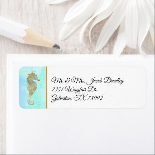 Seahorse with Waterverf Background Wedding Return Etiket