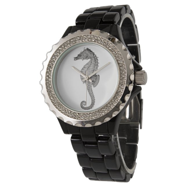  Seahorse Womens Black Wristwatch Horloge (Gekanteld)