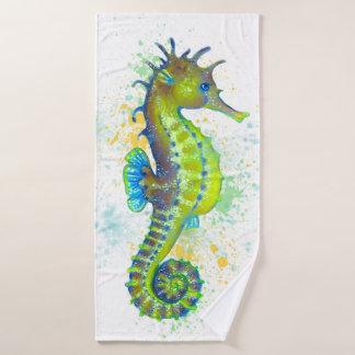Seahorse Yellow Lime Green Splash Ink Bad Handdoek
