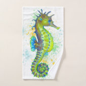 Seahorse Yellow Lime Green Splash Ink Bad Handdoek (Handdoek)