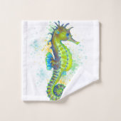 Seahorse Yellow Lime Green Splash Ink Bad Handdoek (Wasdoekje)