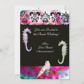 SEAHORSES BEACH WEDDING MONOGRAM, roze blauw zwart Kaart (Achterkant)