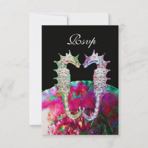 SEAHORSES BEACH WEDDING MONOGRAM, RSVP roze zwart