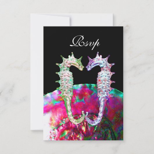 SEAHORSES BEACH WEDDING MONOGRAM, RSVP roze zwart (Voorkant)