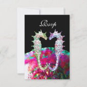 SEAHORSES BEACH WEDDING MONOGRAM, RSVP roze zwart Kaartje (Voorkant)