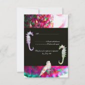 SEAHORSES BEACH WEDDING MONOGRAM, RSVP roze zwart Kaartje (Achterkant)