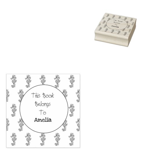 Seahorses Bookplate Rubber Stamp Rubberstempel (Gestempeld)