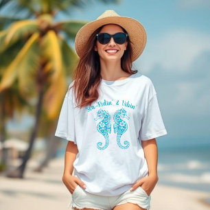 Seahorses-Fisherman Core-Hawaiian Tropical-Azure T-shirt