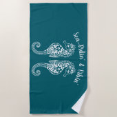 Seahorses-Fisherman Core-Hawaiian-Tropical-Blauwgr Strandlaken (Voorkant)