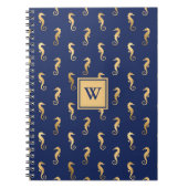 Seahorses in Elegant Navy n Gold Monogram Initial Notitieboek (Voorkant)