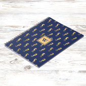 Seahorses in Elegant Navy n Gold Monogram Initial Notitieboek