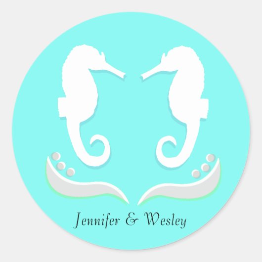 Seahorses Modern Wedding Envelope Sticker (Voorkant)