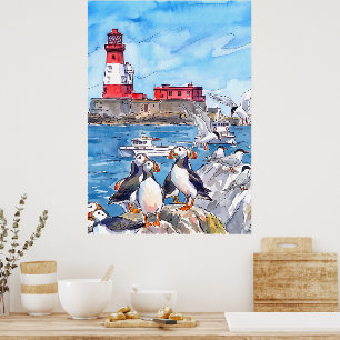 Seahouses Northumberland Papegaaiduikers Longstone Poster