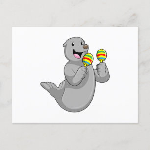 Seal as Musician with Maracas Briefkaart