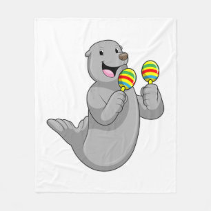 Seal as Musician with Maracas Fleece Deken