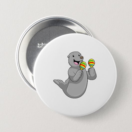 Seal as Musician with Maracas Ronde Button 7,6 Cm (Voorkant /achterkant)