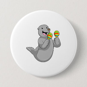Seal as Musician with Maracas Ronde Button 7,6 Cm