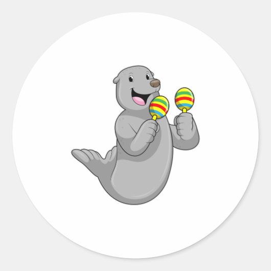 Seal as Musician with Maracas Ronde Sticker (Voorkant)